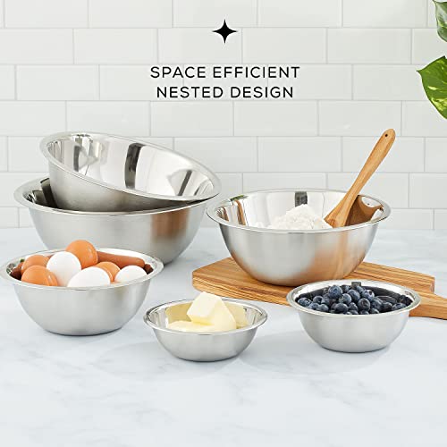JoyJolt Stainless Steel Mixing Bowl Set - 6 Piece Nesting Bowls, 5qt to 0.5qt, Ideal for Kitchen, Cooking, Baking and Storage