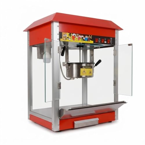 Movie Popcorn Machine, 1300W Commercial Popcorn Maker with 8 Oz Kettle, Stainless Steel Countertop Popcorn Popper, Theater Style for Home & Concession Stands