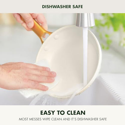 GreenPan Hard Anodized Healthy Ceramic Nonstick 10 Piece Cookware Pots and Pans Set, Gold-Tone Stainless Steel Handles, PFAS & PFOA-Free, Dishwasher Safe, Oven & Broiler Safe, Cream White