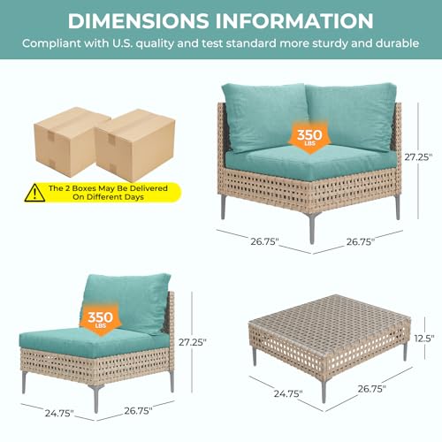 Grand patio 7-Piece Wicker Patio Furniture Set, Boho Outdoor Conversation Set Sectional Sofa with Water Resistant Thick Cushions and Coffee Table, Blue
