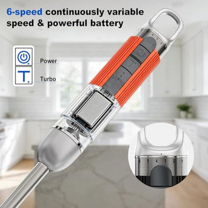 Cordless Immersion Hand Blender with Charging, 4 in 1 Handheld Blenders Set, 6-Speed Turbo, Wall-Mountable Design, Includes Chopper, Whisk & Frother for Soup, Baby Food & Smoothies (Orange)