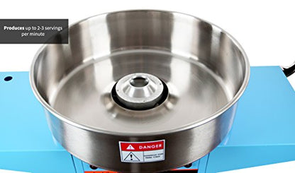 VIVO Blue 1030W Electric Cotton Candy Machine Cart, Mobile Rolling Candy Floss Maker with 20 inch Stainless Steel Bowl Sugar Scoop and Drawer, Easy Home or Commercial Use, CANDY-V002B