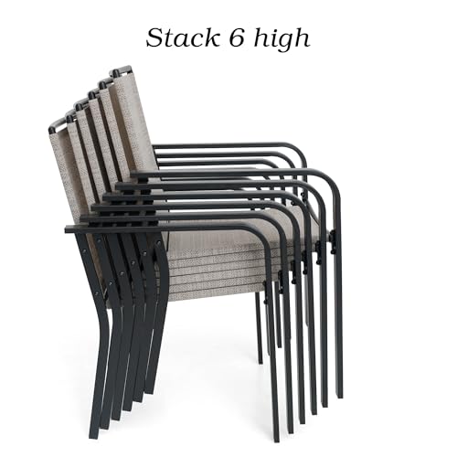 Anmutig Patio Dining Set for 6, 7-Piece Outdoor Furniture Rectangular Table and 6 Metal Textilene Stackable Chairs Set for Lawn Backyard and Deck Black