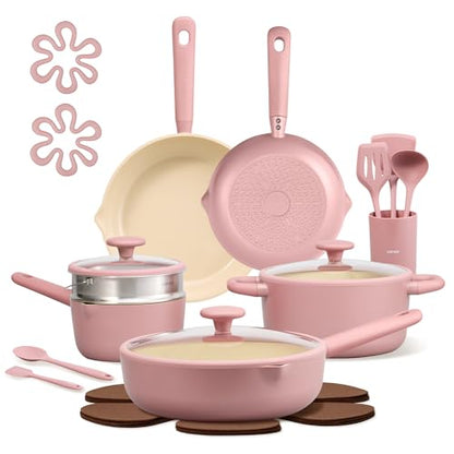 CAROTE 21pcs Cookware Set Nonstick Pots and Pans Set, Ceramic Cookware Set Induction Cookware, Non toxic Healthy Non Stick Kitchen Cooking Set, PFAS PTFE Free
