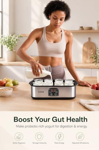 GDOR Yogurt Maker with Adjustable Temp and 48H Timer, 8 BPA-Free Glass Jars