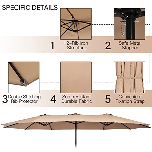 Tangkula 11 Piece Rattan Outdoor Dining Set with 15Ft Patio Umbrella for 8, Outdoor Wicker Table Set with 8 Cushioned Armchairs, Acacia Wood Top, Outdoor Umbrella with Base Included
