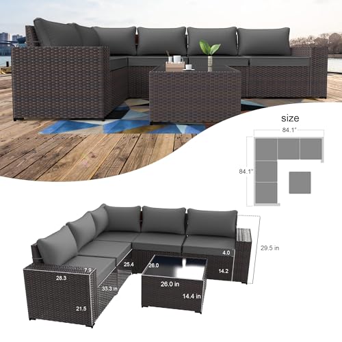 Kullavik 6PCS Outdoor Patio Furniture Set PE Wicker Rattan Sectional Sofa Patio Conversation Sets,Grey