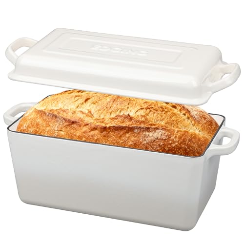 EDGING CASTING Enameled Cast Iron Dutch Oven, Oblong Bread Oven for Sourdough Bread Baking, Baking Pan, Dual Handles, Oven Safe, 4 Quart, White