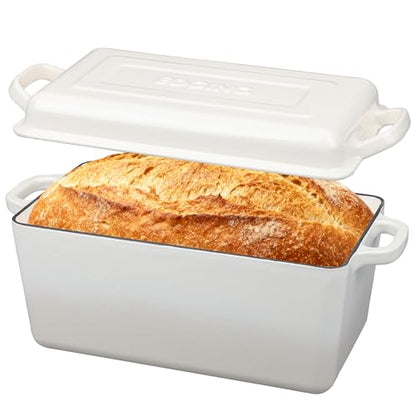 EDGING CASTING Enameled Cast Iron Dutch Oven, Oblong Bread Oven for Sourdough Bread Baking, Baking Pan, Dual Handles, Oven Safe, 4 Quart, White