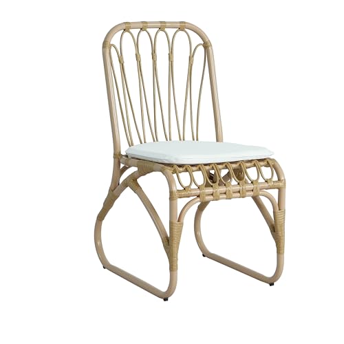 Christopher Knight Home Busby Acacia Wood Patio Dining Set for 4, Square Patio Dining Table and PE Wicker Chairs Set of 4, 5 Piece Outdoor Dining Set with Cushion, Teak+Light Beige