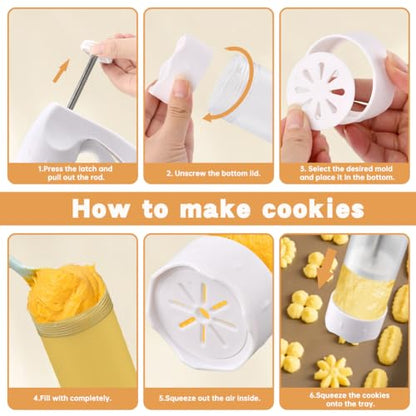 Zorivane Cookie Press Gun White, iscuit Maker Machine with 1 mold gun, 12 Discs & 6 Piping Tips, Cheese Press for Baking & Cake Decorating for Biscuit, Thanksgiving Christmas
