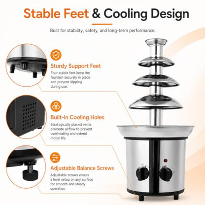 4-Tier Chocolate Fountain Machine, 60 oz Electric Fondue Fountain