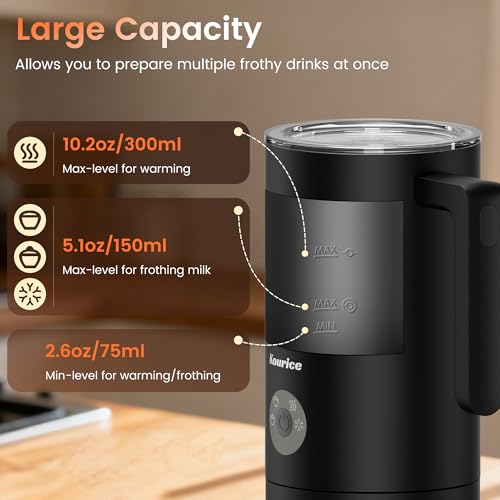 Kourice 4-in-1 Electric Milk Frother & Steamer – Automatic Frother Machine, Barista-Style Hot & Cold Foam for Lattes, Cappuccinos, Iced Coffee, Quiet, One-Touch, Easy to Clean