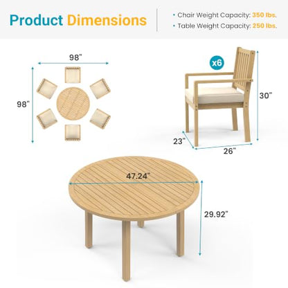 FansaFurn 7 Piece Acacia Outdoor Patio Table and Chairs Set for All-Weather