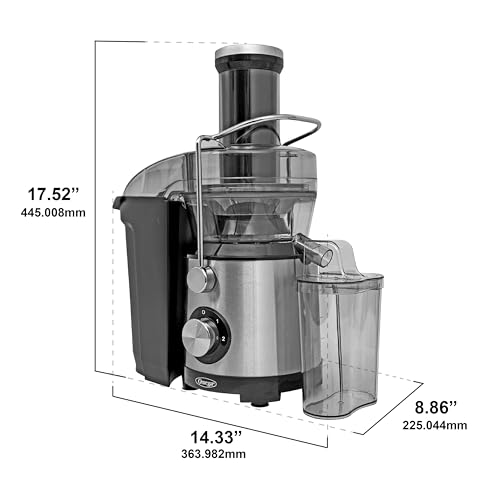 Omega Centrifugal Juicer with 3-Inch Wide Chute High Speed Extractor For Fruits and Vegetables, Features 2 Speeds Stainless Steel Filter and Large Pulp Container, 1000-Watts, Black