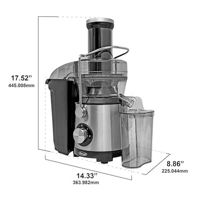 Omega Centrifugal Juicer with 3-Inch Wide Chute High Speed Extractor For Fruits and Vegetables, Features 2 Speeds Stainless Steel Filter and Large Pulp Container, 1000-Watts, Black