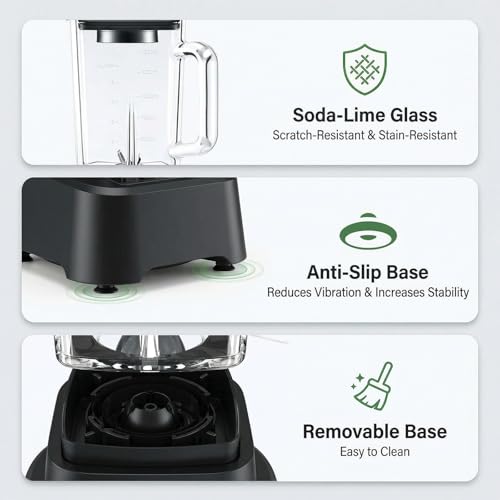 OLIXIS Professional Kitchen Blender, 850 Peak Watts Full-Size Multi Function Blender, 54oz Glass Jar, 4 Speed Pulse Mode, Ice & Frozen Fruit Processing