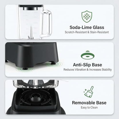 OLIXIS Professional Kitchen Blender, 850 Peak Watts Full-Size Multi Function Blender, 54oz Glass Jar, 4 Speed Pulse Mode, Ice & Frozen Fruit Processing
