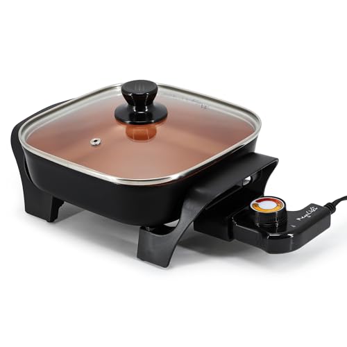 MegaChef Electric Skillet with Tempered Glass Lid, Copper Non-Stick Coating & Adjustable Temperature Control, Versatile Small Kitchen Appliance (8 Inch Skillet)