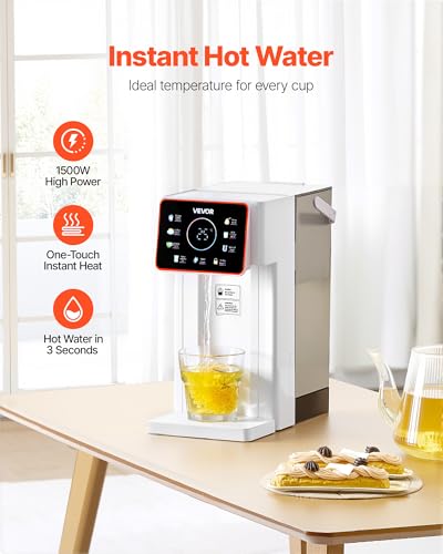 VEVOR Instant Hot Water Dispenser, Countertop Boiling Water Dispenser with Adjustable 6 Temperatures & 7 Water Volumes, 101oz Removable Water Tank, Quick Heating with Touchscreen & Child Lock for Home