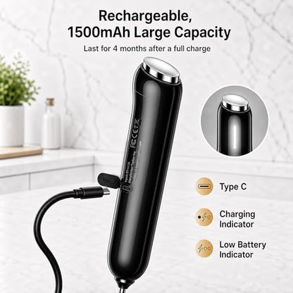 InstaWhisk Upgraded Milk Frother with Variable Speed - Rechargeable Handheld Coffee Frother Wand with Detachable Whisks, Electric Drink Mixer for Latte, Cappuccino, Matcha, Almond Milk, Protein, Black