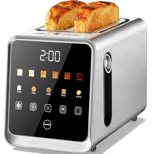 Smart Toaster 2 Slice, Touch Screen Stainless Steel Toaster Wide Slots