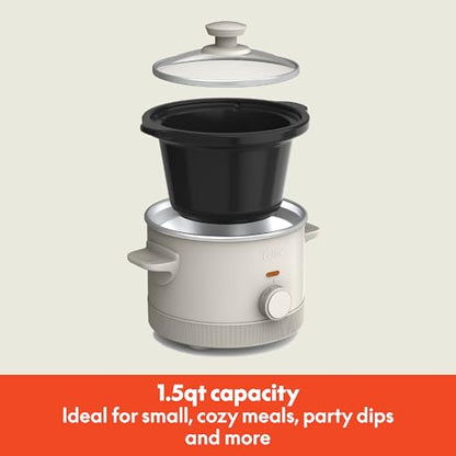bella 1.5 Qt Slow Cooker with 3 Heat Manual Control, Ceramic Nonstick Coating, Dishwasher Safe Stoneware Pot and Tempered Glass Lid, Tangle Free Cord Wrap & Cool Touch Handles, Oatmilk