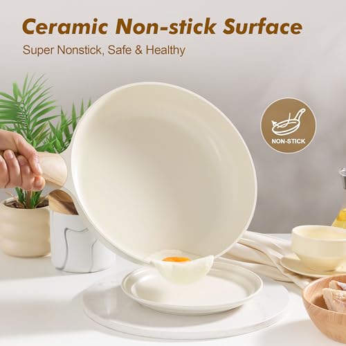SENSARTE Ceramic Nonstick Frying Pan Small Skillet 8/9.5/11/12.5Inch Non Stick Omelet Pan, Non-toxic Kitchen Cooking Chef's Pan, Free of Intentionally Added PFOA/PFAS/PTFE, Induction Compatible, White