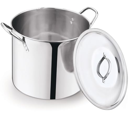12-Qt Stainless Steel Stock Pot with Metal Lid, Heavy Duty Large Soup Pot for Canning, Seafood Boil, Pasta