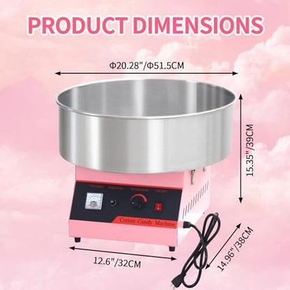 Commercial Cotton Candy Machine, Electric Floss Maker With Stainless Steel Bowl, For Home Party Carnival,pink