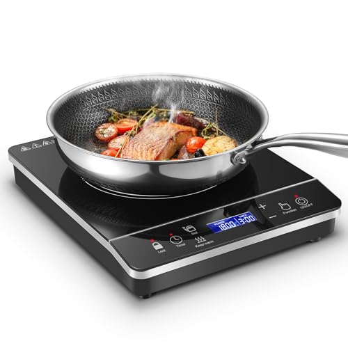 Portable Induction Cooktop Burner, 1800W Induction Hot Plate with LCD Touch, 20 Cooking Modes & 3-Hour Timer, Child Safety Lock & Auto Shutoff, ETL Certified Electric Stove for Home, Dorm, RV
