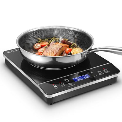 Portable Induction Cooktop Burner, 1800W Induction Hot Plate with LCD Touch, 20 Cooking Modes & 3-Hour Timer, Child Safety Lock & Auto Shutoff, ETL Certified Electric Stove for Home, Dorm, RV