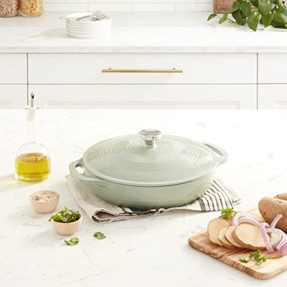 Lodge Essential Enamel Braiser 3.5 Quart - Refrigerator- & Oven-Safe up to 500° F - Heat-Retaining, Induction-Safe & PFAS-Free Enamel Cookware - Desert Sage