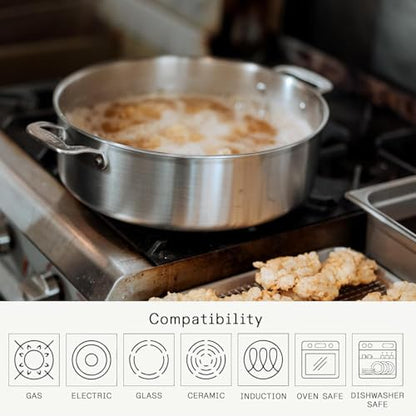 Made In Cookware | 10 Quart Stainless Steel Rondeau Pot w/Lid | 5 Ply Stainless Clad | Professional Cookware | Crafted in Italy | Induction Compatible