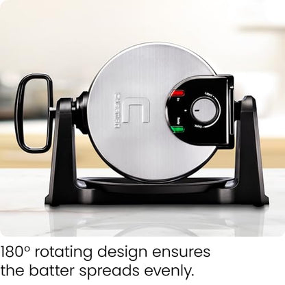 Chefman Rotating Belgian Waffle Maker, 180° Flip Iron w/ Non-Stick Plates, Adjustable Timer, Locking Lid, & Drip Plate, Space Saving Storage, Mess-Free Breakfast, Stainless Steel/Black
