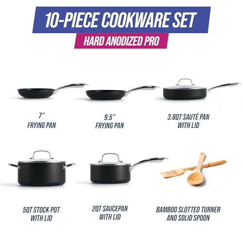 Blue Diamond Cookware Hard Anodized Ceramic Nonstick, 10 Piece Cookware Pots and Pans Set, Non-Toxic PFAS-Free, Dishwasher and Oven Safe, Durable, Even Heating, Metal Utensil Safe, Gray