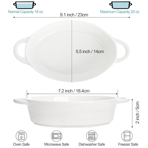 Foraineam 6 Pack 20 oz Oval Au Gratin Baking Dishes with Handles, Porcelain Casserole Dish Single Serving Ramekins for Oven & Microwave Cooking and Baking, 7.2" x 5.5", Oven Safe Roasting Lasagna Pan