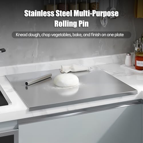 Extra Large Stainless Steel Cutting Board with Lip – 24" x 20" Metal Chopping Board for Kitchen Countertop, Non-Slip Steel Pastry Board for Meat, Vegetables, Dough & Baking, Easy to Clean