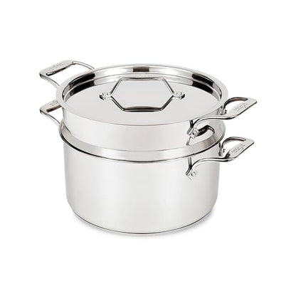 All-Clad Stockpot 8 qt Stainless Steel Multipot With Insert & Lid, Stainless Steel Pot, Induction, Oven Broiler Safe 600F Skillet, Professional Cookware, Silver