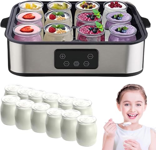 Automatic Yogurt Maker 12 180ml Jars Digital Yogurt Maker Machine Adjustable Temperature 48H Time Control for Fresh Homemade Yogurt Dessert, Led Display Multi-Function 2160ml Electric Yogurt Machine