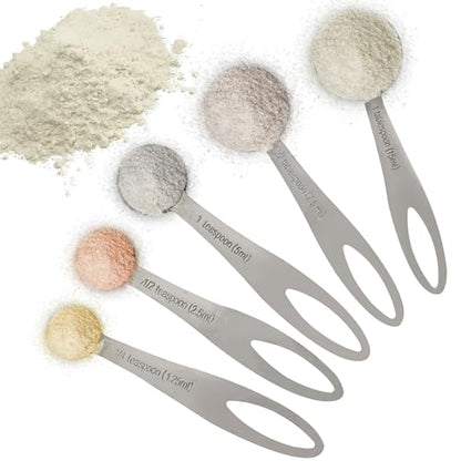 EHOMEA2Z 5-Piece Stainless Steel Measuring Spoon Set for Cooking and Baking, Heavy Duty, Fits in Spice Jars, Accurate for Dry and Liquid Ingredients