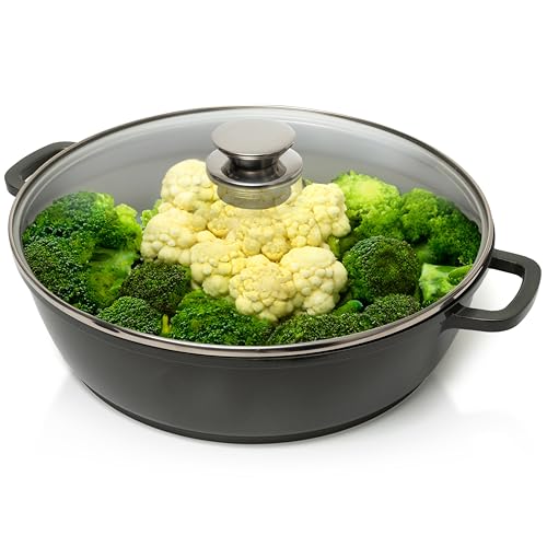 Moss & Stone 12 Inch Nonstick Large Skillet with Lid, 5 Quart Deep Saute Pan, Dishwasher & Oven Safe, Double Handled Frying Pan With Lid, PFOA Free Induction Compatible Cookware