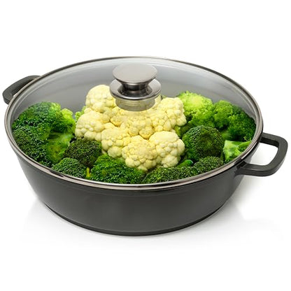 Moss & Stone 12 Inch Nonstick Large Skillet with Lid, 5 Quart Deep Saute Pan, Dishwasher & Oven Safe, Double Handled Frying Pan With Lid, PFOA Free Induction Compatible Cookware