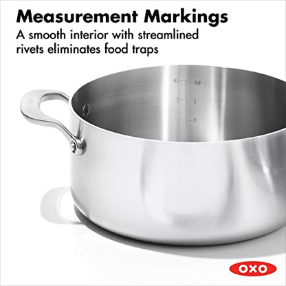OXO Mira Tri-Ply Stainless Steel, 5QT Stock Pot with Lid, Induction, Multi Clad, Dishwasher and Metal Utensil Safe