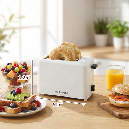Elite Gourmet ECT-1027# Cool Touch Toaster, 7 Toast Settings Cancel Functions, Slide Out Crumb Tray, Extra Wide 1.5" Slots for Bagels Waffles Specialty Breads, Puff Pastry, Snacks, White