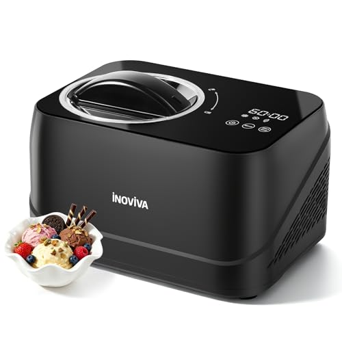 Inoviva Ice Cream Maker Automatic 1.7 Pt, No Pre-Freezing,Built-In Compressor, Digital Display & Timer,3 Presets, Makes ice cream, Gelato, Perfect for home & party, IM001