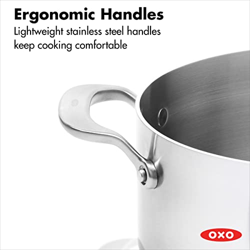 OXO Mira Tri-Ply Stainless Steel, 5QT Stock Pot with Lid, Induction, Multi Clad, Dishwasher and Metal Utensil Safe
