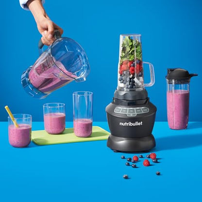 Nutribullet Full-Size Blender Combo, Single-Serve & Large Capacity, 1200W, 64oz Pitcher, 32oz Cup, Extractor Blade, 3-Speed, Pulse, Smoothies, Soups, Sauces, Easy Cleaning, Dark Gray, NBF50500