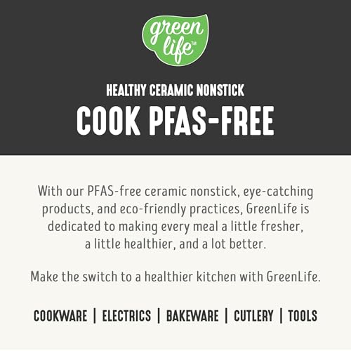 GreenLife 16 Piece Nonstick Cookware Set, Soft Grip Non-Toxic PFAS-Free Ceramic Pots & Pans, Dishwasher & Oven Safe, Frying, Sauce, Utensils, Glass Lids, Stay-Cool Handles, Wobble Free, Black & Cream