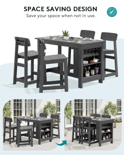 SERWALL 10-Piece Outdoor HDPE Counter-Height Bar Dining Set for 8, Gray